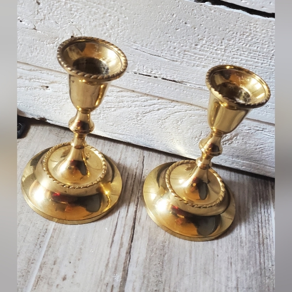 Pair Hampton Brass Candle Stick Holder Made In India